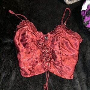 Red Velvet Lace-Up Crop Top